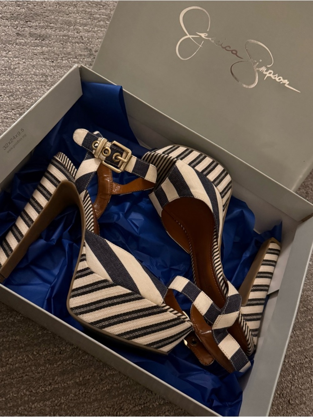 Jessica Simpson Navy and White Striped Platform Heels